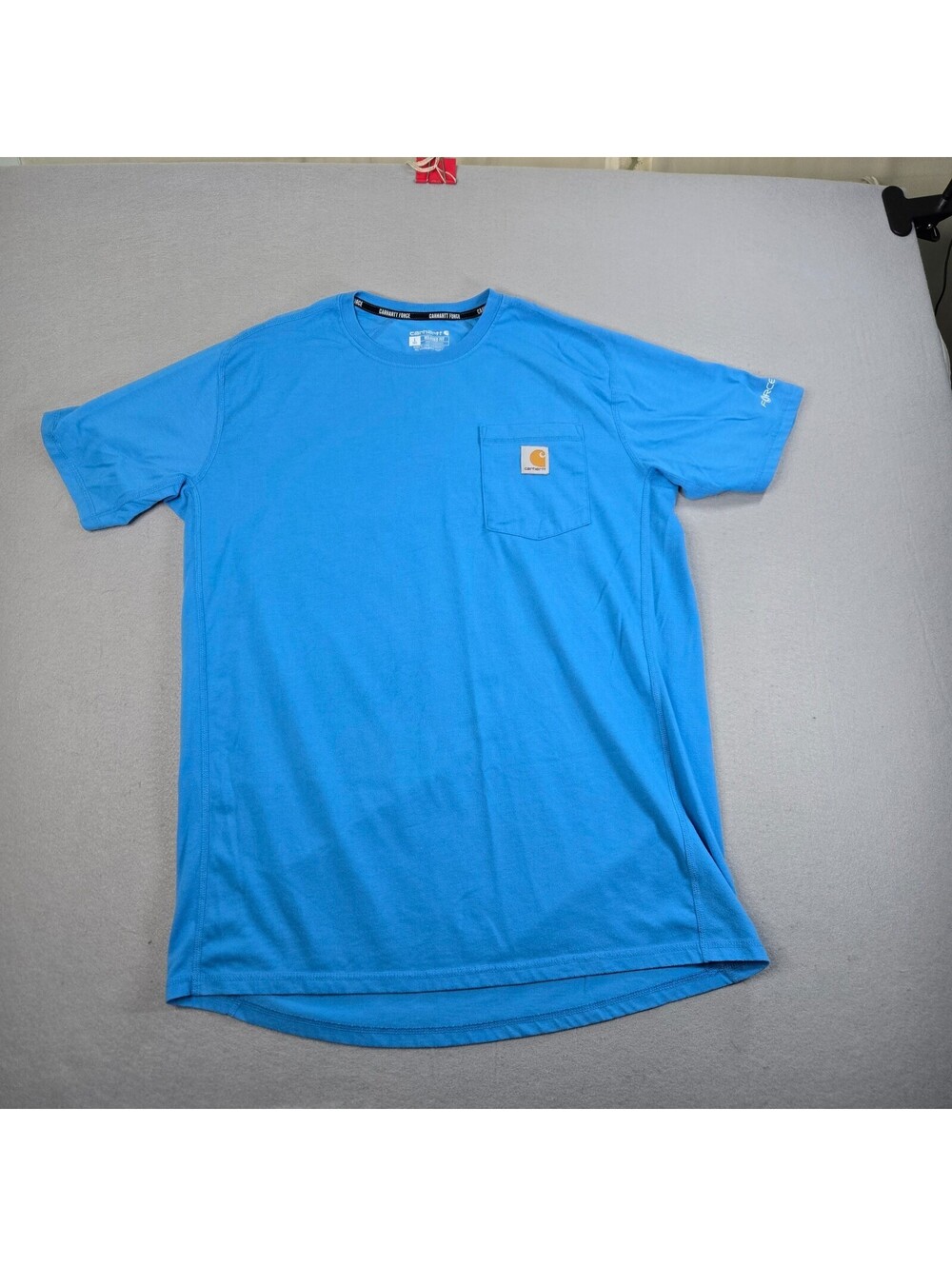 Carhartt Force Shirt Mens Large Tall Blue Pocket Logo Relaxed Fit Short Sleeve